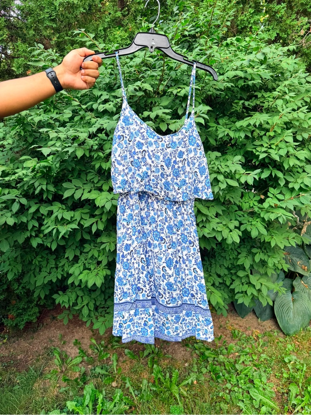 H&M Blue and White Floral Midi Dress